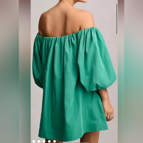 Anthropologie Mare Mare Off The Shoulder Green Puff Sleeve Mini Dress - Picture 2 of 8